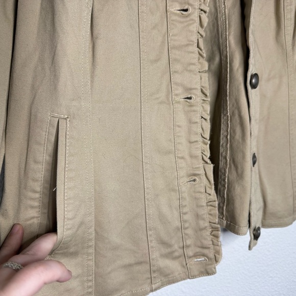 Avenue Tan Ruffle Button Front Trucker Jacket Size 14 16 Grunge Street Style - Picture 4 of 14